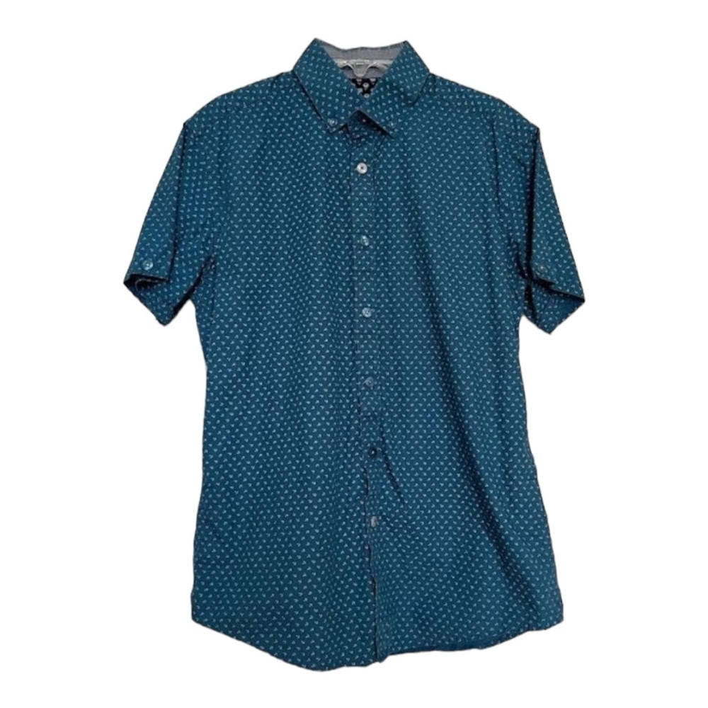 Steel & Jelly London Men’s Men’s Button Up Short Sleeve Size S Cotton Teal‎